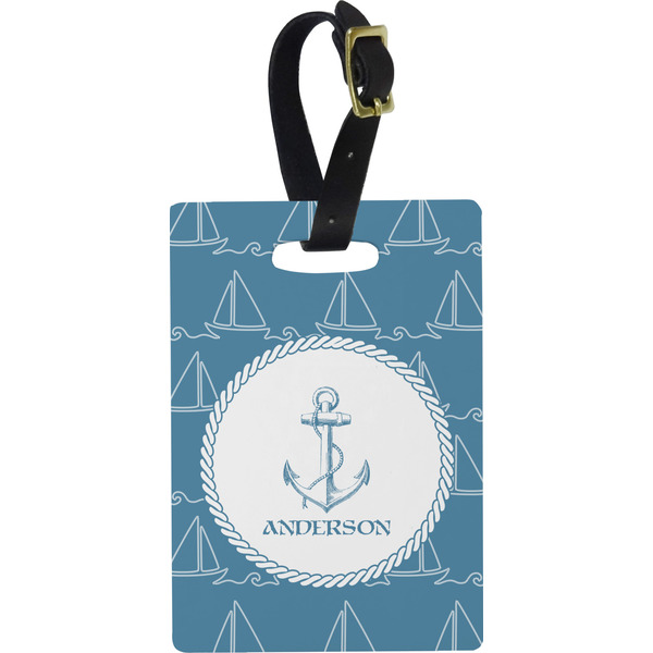 Custom Rope Sail Boats Plastic Luggage Tag - Rectangular w/ Name or Text