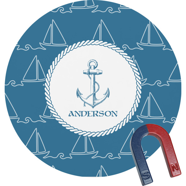 Custom Rope Sail Boats Round Fridge Magnet (Personalized)