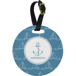 Rope Sail Boats Plastic Luggage Tag - Round (Personalized)