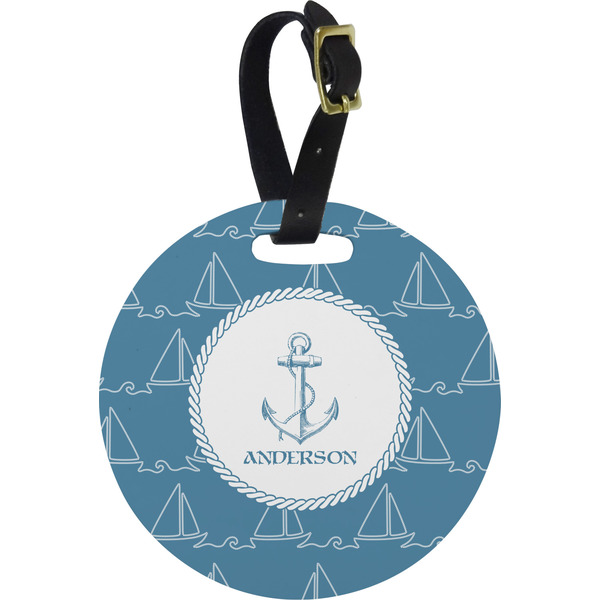 Custom Rope Sail Boats Plastic Luggage Tag - Round (Personalized)