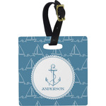 Rope Sail Boats Plastic Luggage Tag - Square w/ Name or Text
