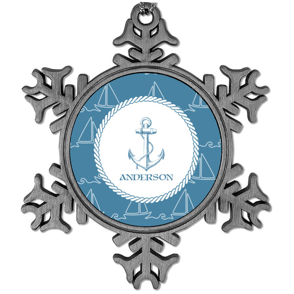 Custom Rope Sail Boats Vintage Snowflake Ornament (Personalized)