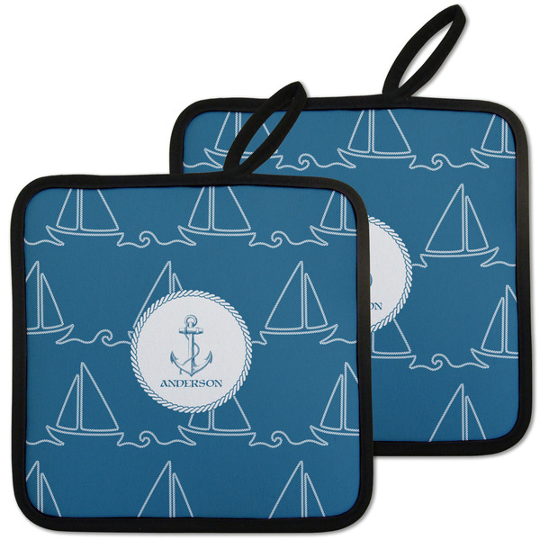 Custom Rope Sail Boats Pot Holders - Set of 2 w/ Name or Text