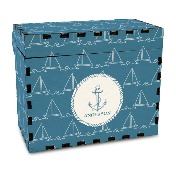 Custom Rope Sail Boats Wood Recipe Box - Full Color Print (Personalized)