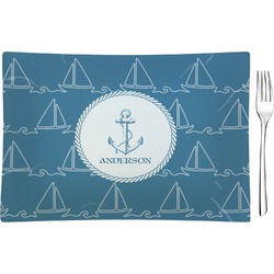 Rope Sail Boats Rectangular Glass Appetizer / Dessert Plate - Single or Set (Personalized)
