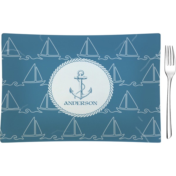 Custom Rope Sail Boats Rectangular Glass Appetizer / Dessert Plate - Single or Set (Personalized)