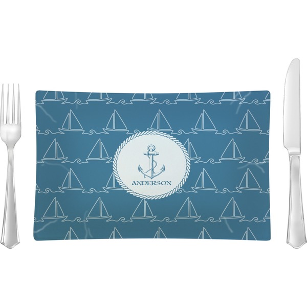 Custom Rope Sail Boats Glass Rectangular Lunch / Dinner Plate (Personalized)