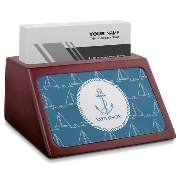 Custom Rope Sail Boats Red Mahogany Business Card Holder (Personalized)