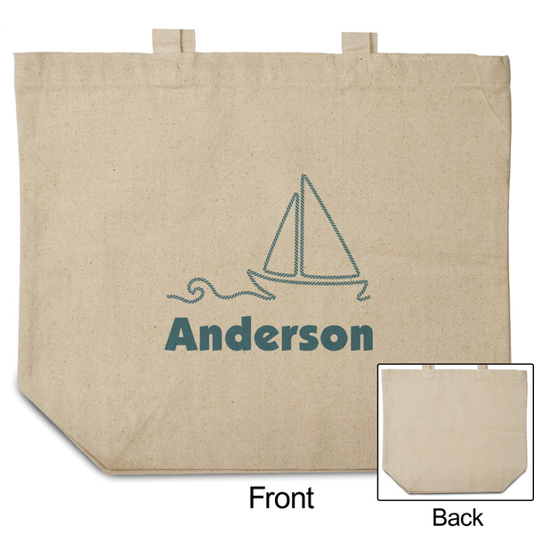 Rope Sail Boats Reusable Cotton Grocery Bag - Front & Back View