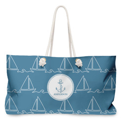 Rope Sail Boats Large Tote Bag with Rope Handles (Personalized)