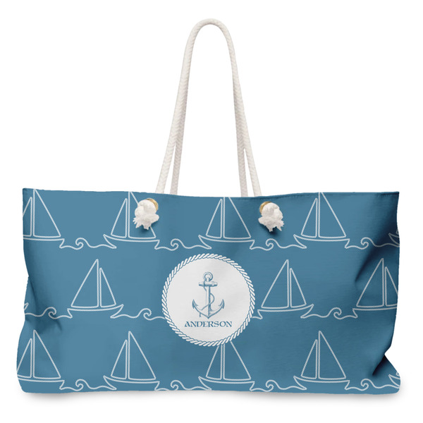 Custom Rope Sail Boats Large Tote Bag with Rope Handles (Personalized)