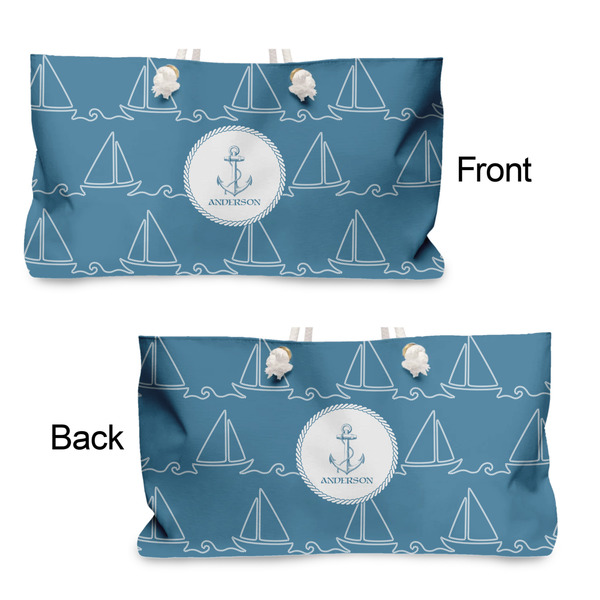 Rope Sail Boats Large Rope Tote - From & Back View