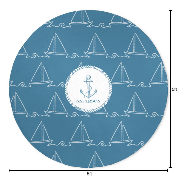 Rope Sail Boats Round Area Rug - Size
