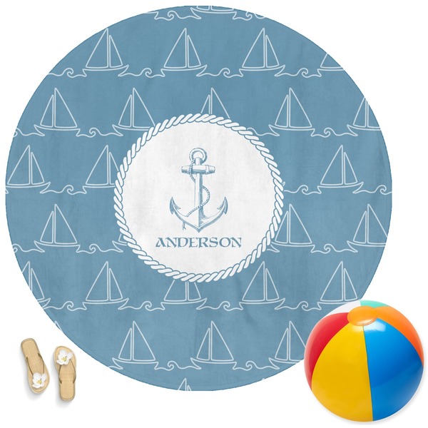 Custom Rope Sail Boats Round Beach Towel (Personalized)