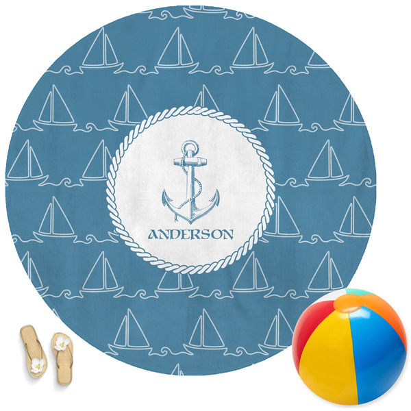 Custom Rope Sail Boats Round Beach Towel (Personalized)