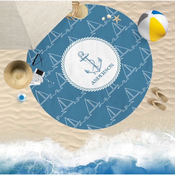 Rope Sail Boats Round Beach Towel Lifestyle