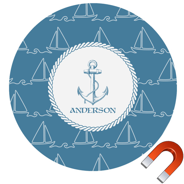 Custom Rope Sail Boats Round Car Magnet - 6" (Personalized)