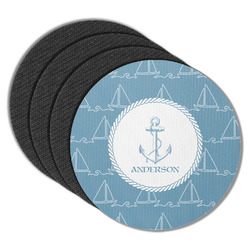 Rope Sail Boats Round Rubber Backed Coasters - Set of 4 (Personalized)