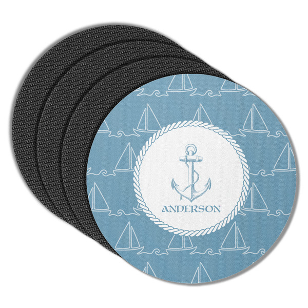 Custom Rope Sail Boats Round Rubber Backed Coasters - Set of 4 (Personalized)