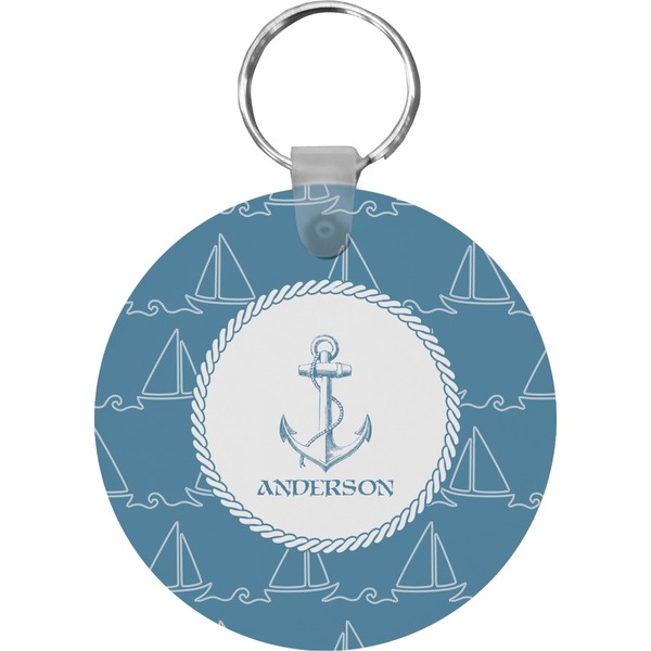Custom Rope Sail Boats Round Plastic Keychain (Personalized)