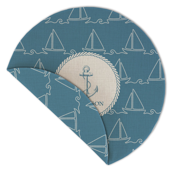 Rope Sail Boats Round Linen Placemats - Front (folded corner double sided)