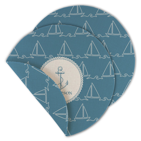 Custom Rope Sail Boats Round Linen Placemat - Double Sided (Personalized)