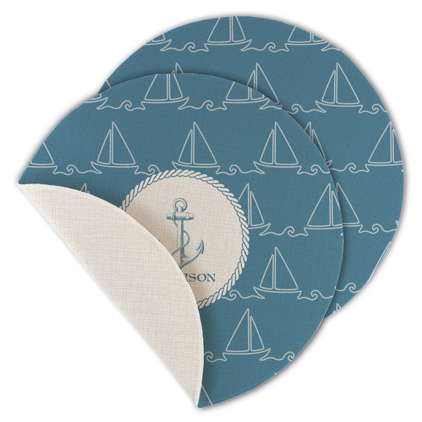 Rope Sail Boats Round Linen Placemats - MAIN (Single Sided)