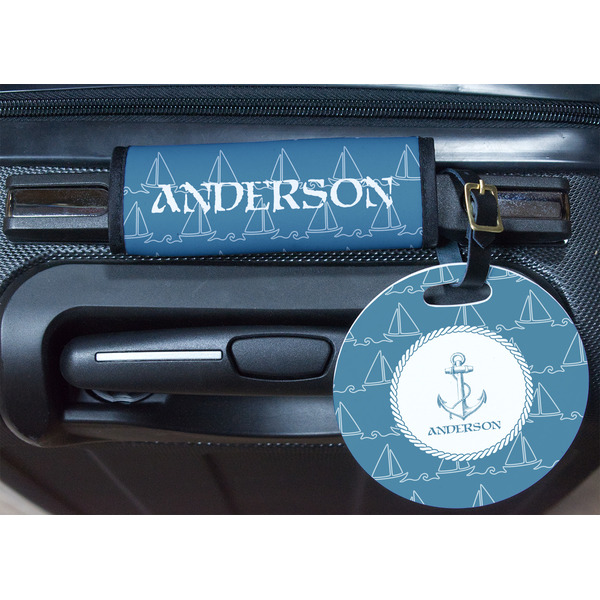 Rope Sail Boats Round Luggage Tag & Handle Wrap - In Context