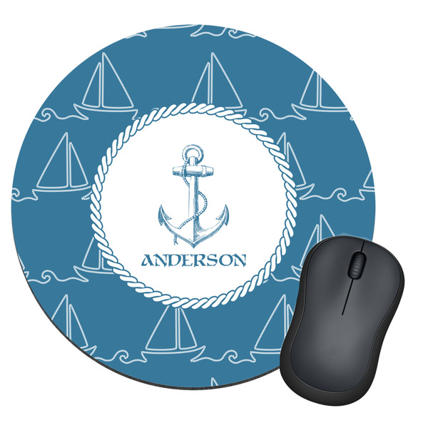 Custom Rope Sail Boats Round Mouse Pad (Personalized)