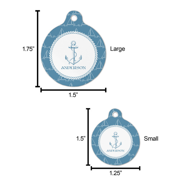 Rope Sail Boats Round Pet ID Tag - Large - Comparison Scale