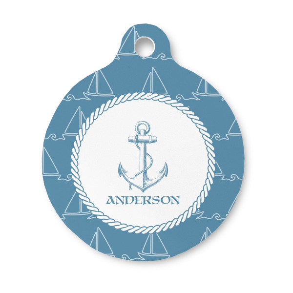 Custom Rope Sail Boats Round Pet ID Tag - Small (Personalized)