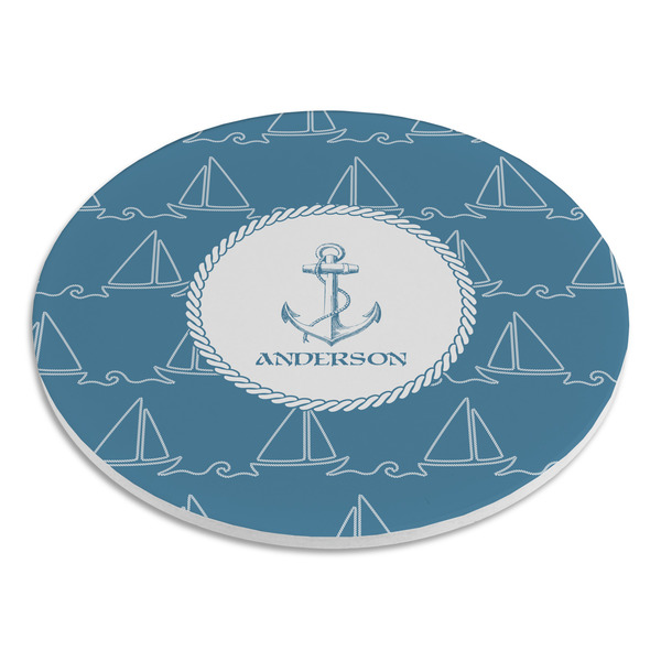 Rope Sail Boats Round Stone Trivet - Angle View