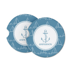 Rope Sail Boats Sandstone Car Coasters - Set of 2 (Personalized)