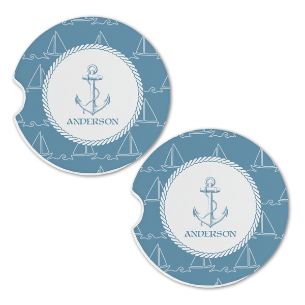 Rope Sail Boats Sandstone Car Coasters - Set of 2