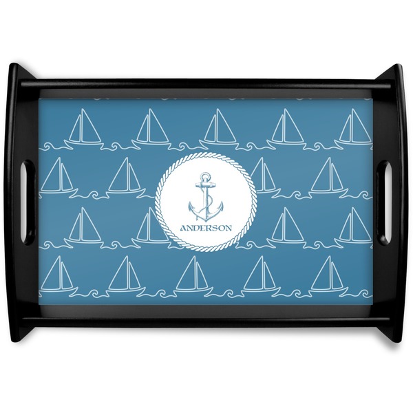 Custom Rope Sail Boats Black Wooden Tray - Small (Personalized)