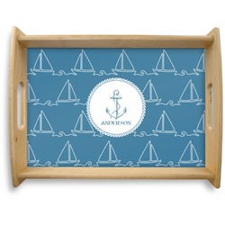 Rope Sail Boats Natural Wooden Tray - Large (Personalized)