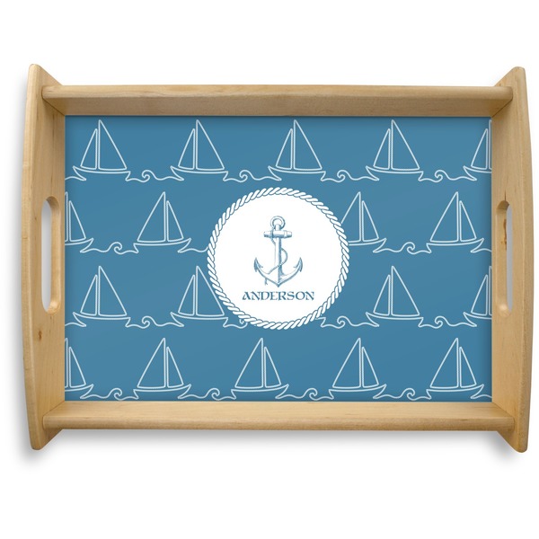 Custom Rope Sail Boats Natural Wooden Tray - Large (Personalized)