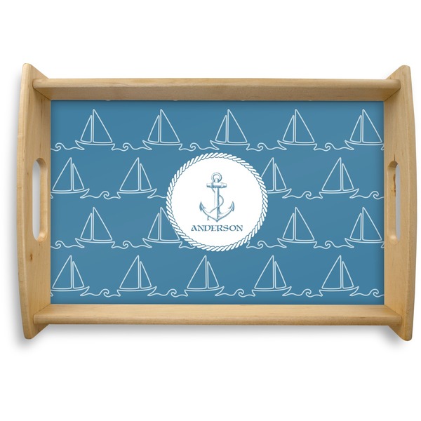 Custom Rope Sail Boats Natural Wooden Tray - Small (Personalized)