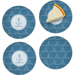 Rope Sail Boats Set of 4 Glass Appetizer / Dessert Plate 8" (Personalized)