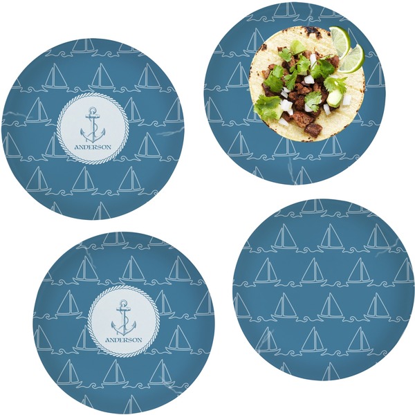 Custom Rope Sail Boats Set of 4 Glass Lunch / Dinner Plate 10" (Personalized)