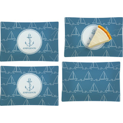 Rope Sail Boats Set of 4 Glass Rectangular Appetizer / Dessert Plate (Personalized)