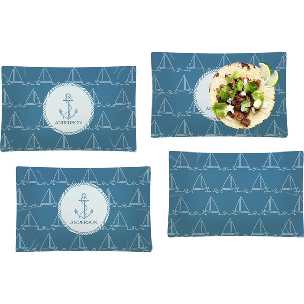 Custom Rope Sail Boats Set of 4 Glass Rectangular Lunch / Dinner Plate (Personalized)