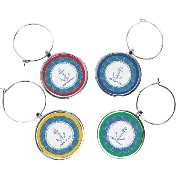 Custom Rope Sail Boats Wine Charms (Set of 4) (Personalized)