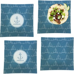 Rope Sail Boats Set of 4 Glass Square Lunch / Dinner Plate 9.5" (Personalized)