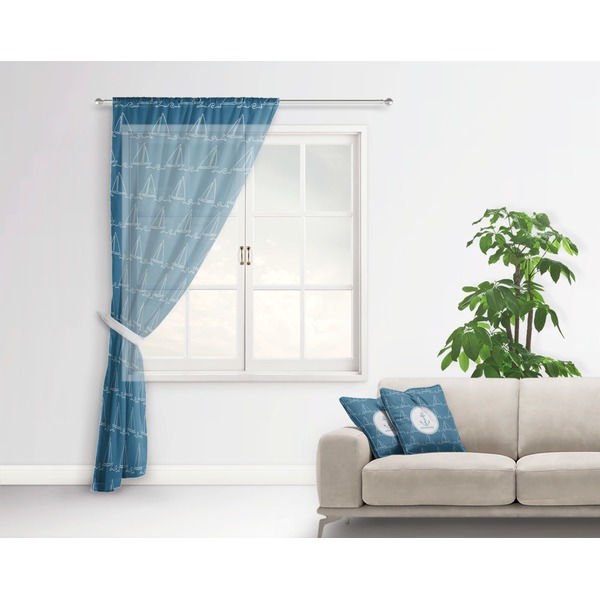 Rope Sail Boats Sheer Curtain With Window and Rod - in Room Matching Pillow