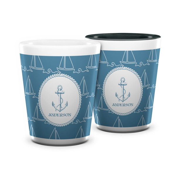 Custom Rope Sail Boats Ceramic Shot Glass - 1.5 oz (Personalized)