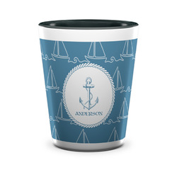 Rope Sail Boats Ceramic Shot Glass - 1.5 oz - Two Tone - Single (Personalized)