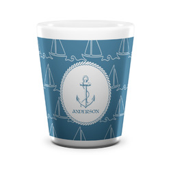 Rope Sail Boats Ceramic Shot Glass - 1.5 oz - White - Set of 4 (Personalized)