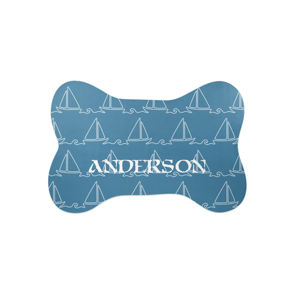 Custom Rope Sail Boats Bone Shaped Dog Food Mat (Small) (Personalized)