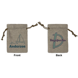 Rope Sail Boats Small Burlap Gift Bag - Front & Back (Personalized)